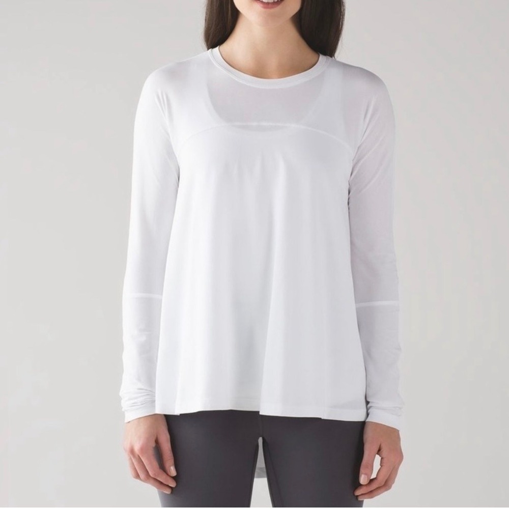 Lululemon Acadia White Long Sleeve Pima Cotton High Low Shirt SZ 4‎ Athleisure